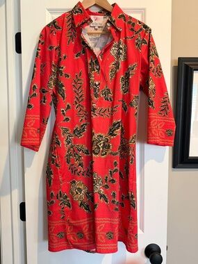 Bella Tu Red Floral Shirt Dress